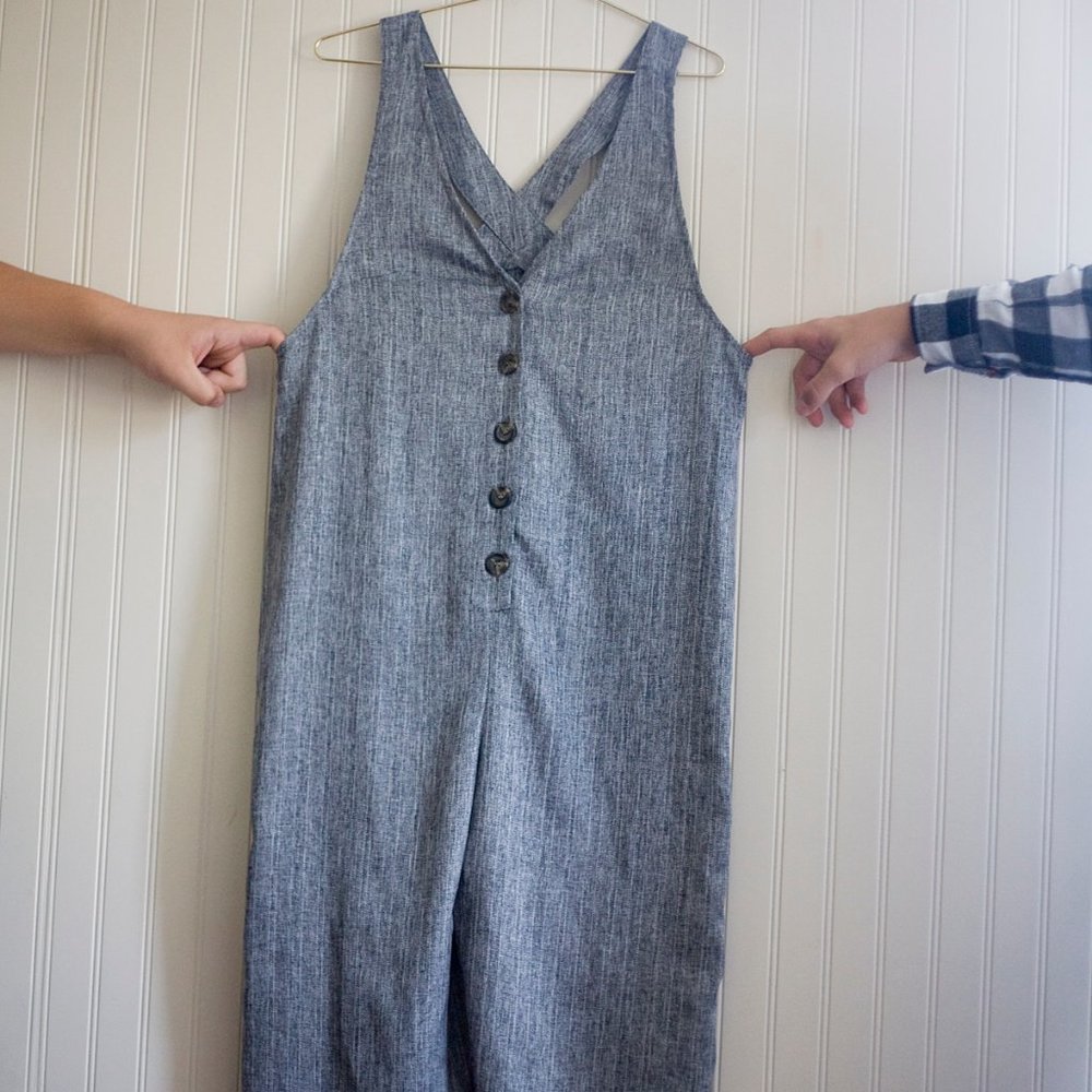 Hem & Thread jumpsuit size Medium NEW boutique gray palazzo boho cottagecore
